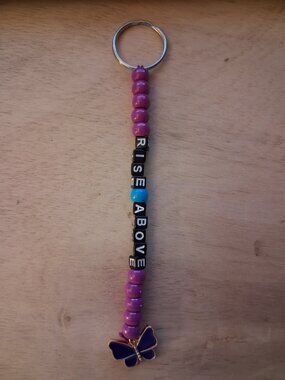 Handmade Rise Above Keychain | DV Survivor Gift | Purple Butterfly Awareness